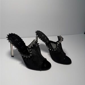 Philipp Plein Black Studded Open-Toe High Heel Mules